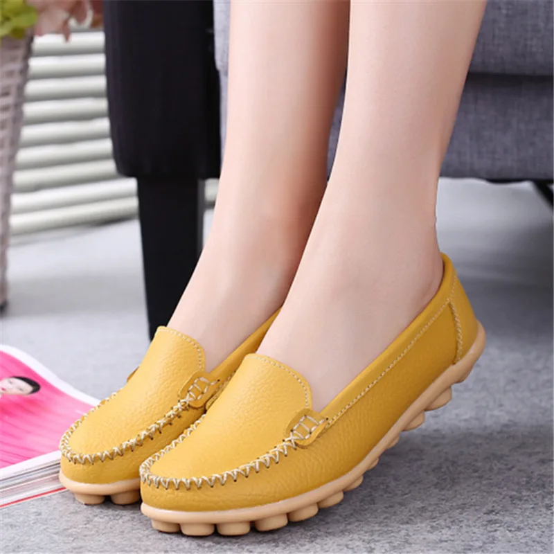 WOIZGIC Female Ladies Women Mother Genuine Leather Shoes Flats Loafers Slip On Moccasin Sapatos Femininos Size 41 42 XLZ-918