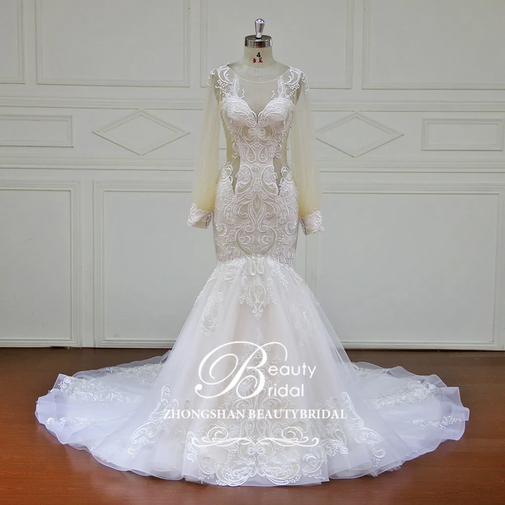 

Custom Made Mermaid Wedding Dresses Appliques Lace Button Bridal Gowns Vestido De Novias Wedding Dress XF17079
