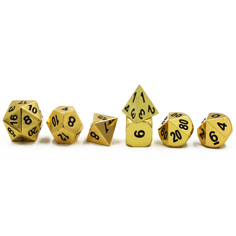 IMDG 7pcs/set Creative RPG Game Dice Polyhedron Metal Dice DND Plating Imitation Gold Digital Game Dice