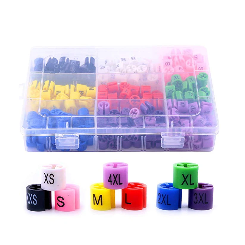 Super Value 450 Pcs Plastic Size Marker for Hanger in Separate Compartments Storage Box Hanger Size Markers With Storage Box