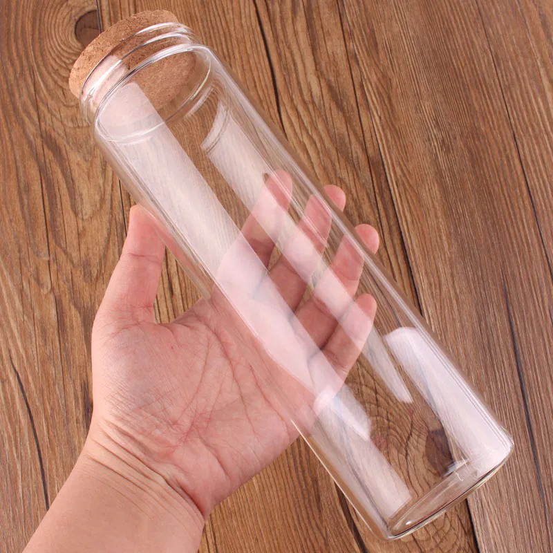 8pcs 57*220*43mm 400ml Transparent Glass Bottles with Cork Stopper Empty Spice Food Nuts Storage Bottles Jars Gift Crafts Vials