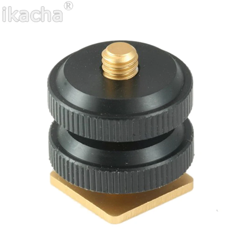 New 1/4 Inch Dual Nuts Hot Shoe Adapter Tripod Screw to Flash Digital Camera Gold Mount For Nikon DSRL