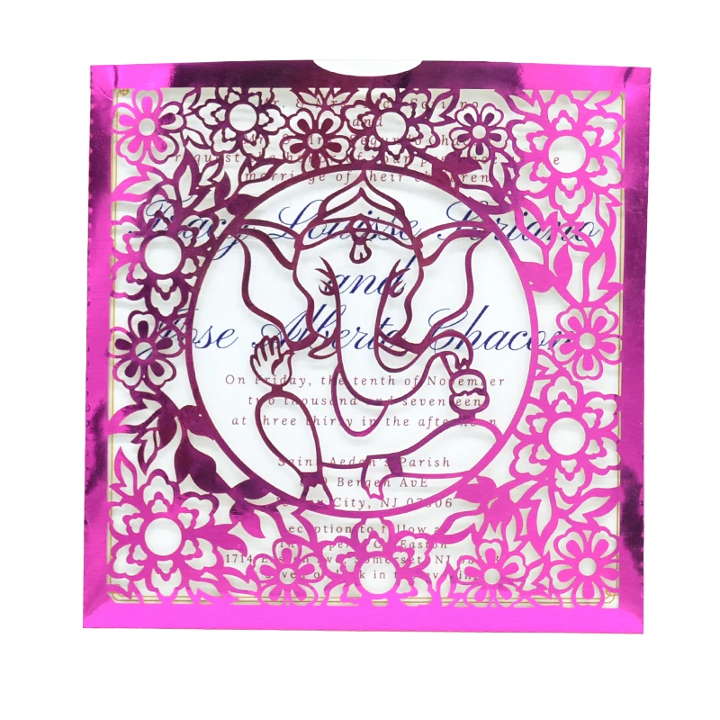 

Ganesh Wedding Cards Luxurious Elegant Elephant Style Laser Cut Invitation Envelope