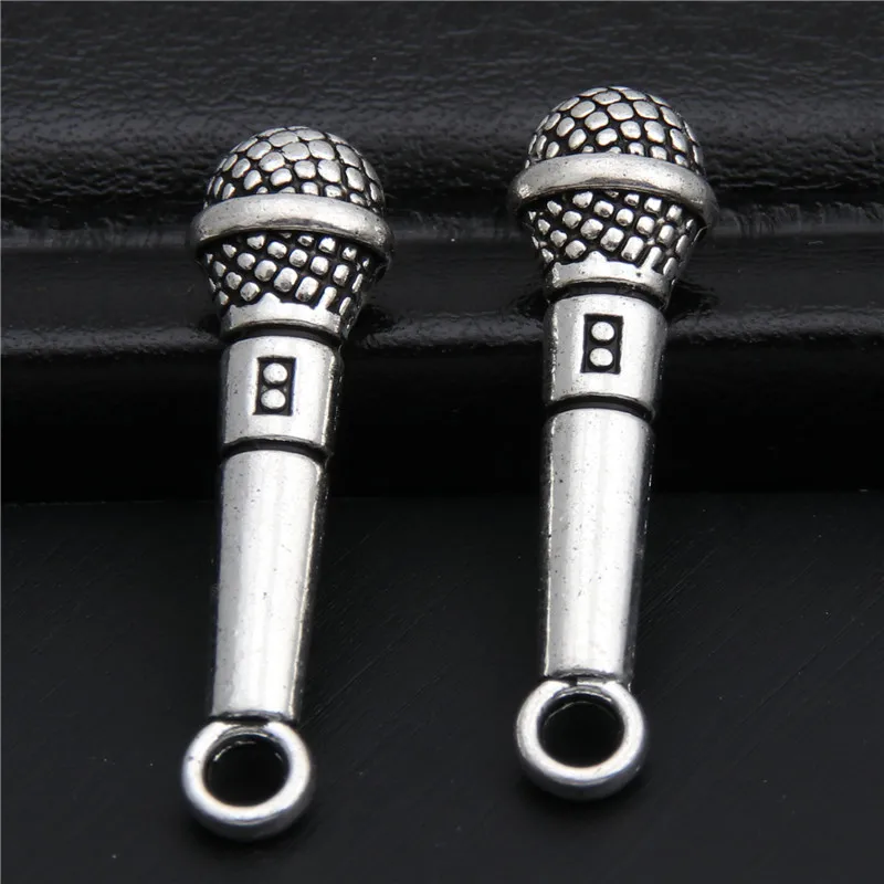 25pcs  Silver Color Microphone Charms Pendant Music Lovers Jewelry Supplies Handmade For DIY Making Earrings Bracelet A2961