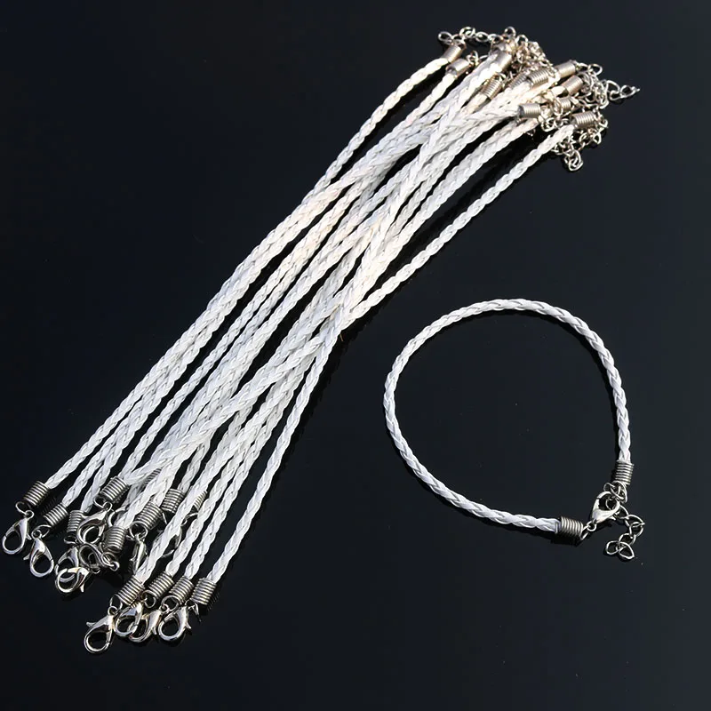 200pcs Stainless Steel Clasp Leather Bracelets Jewelry Making Accessory 18cm Unlimited gender Braided Rope Cord Bracelet