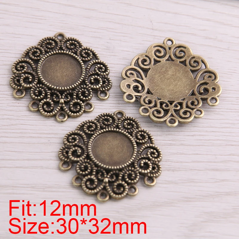 SWEET BELL 6pcs/lot 12mm Inner Size Two Color Fame Style Flowers Cabochon Connector + Glass Base Setting Charms Pendant