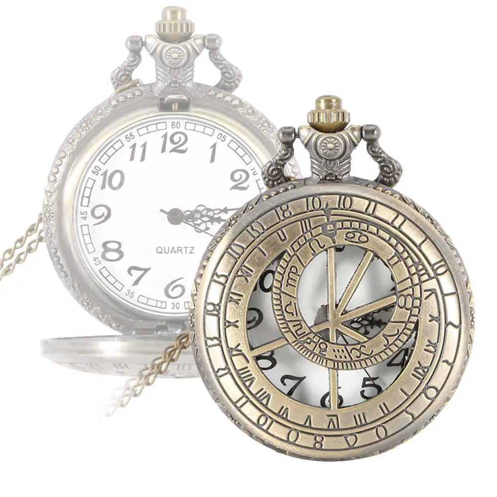 Unisex Zakhorloge Retro Steampunk Ronde Quartz Zakhorloge Romeinse Nummer Uitgeholde Case Klok Geschenken Met Ketting Ll @ 17