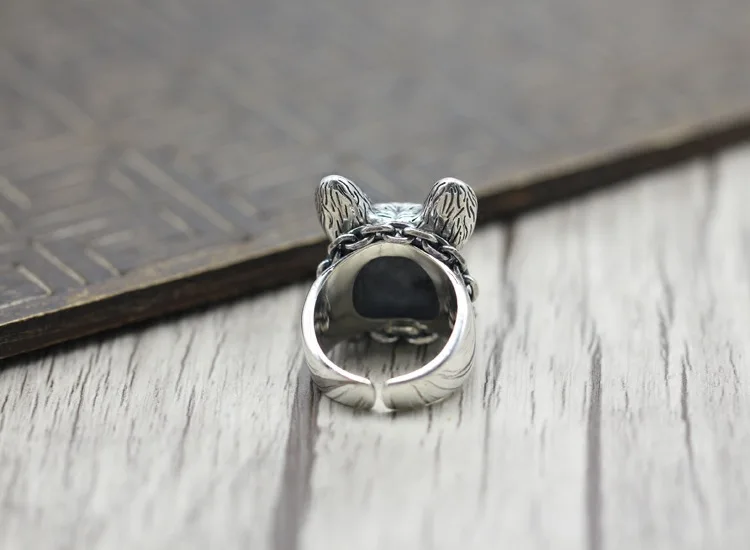 100%S925 silver jewelry Retro Vintage dog ring personality Bulldog men silver ring opening domineering