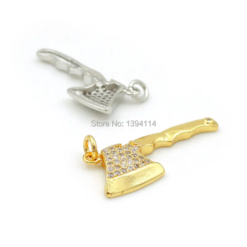 29*11*3mm Micro Pave Clear CZ Hatchet Charm Fit For Making DIY Bracelets Or Necklaces Jewelry