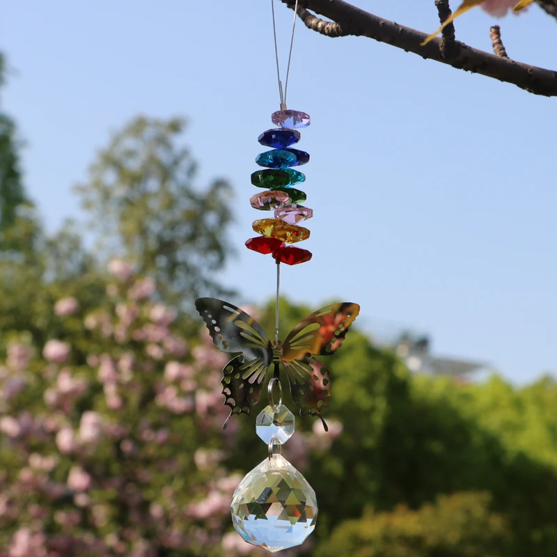 1PCS Chandelier Crystals Ball Prisms Pendant Rainbow Octagon Beads Chakra Butterfly Suncatcher for Gift