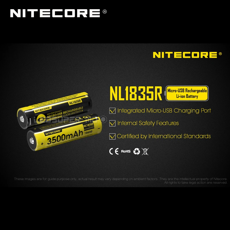 Original Nitecore NL1835R 3500mAh 18650 Micro-USB Rechargeable Li-ion Battery with Charging Port