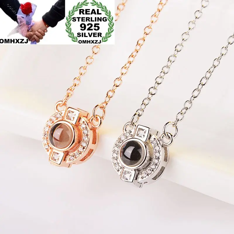 OMHXZJ Wholesale European Fashion Woman Girl Party WeddingGift Projecting LOVE Zircon S925 Sterling Silver Pendant Necklace NA81