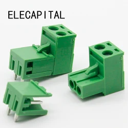 Free shipping 10 sets ht5.08 2pin Right angle Terminal plug type 300V 10A 5.08mm pitch connector pcb screw terminal block