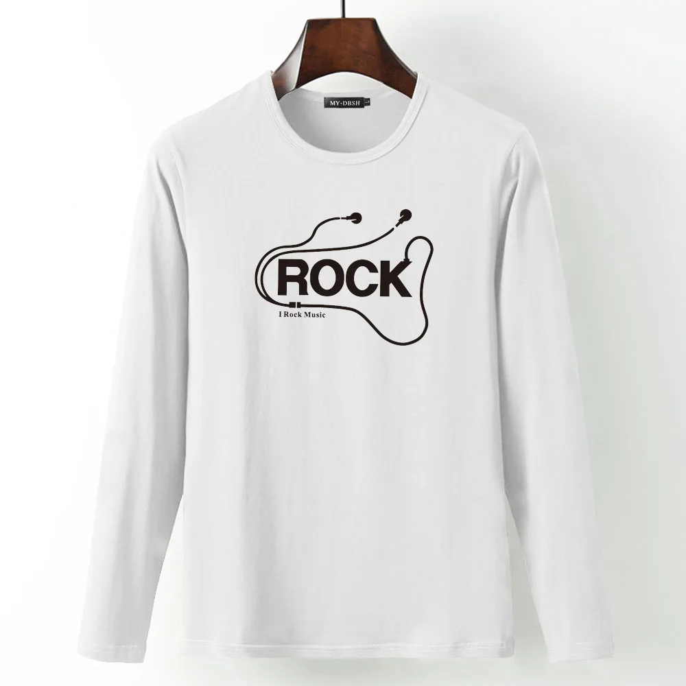 DJ Rock Long Sleeve Tshirt Man Music Cotton Heavy Metal Tee shirts Rap Hip Hop Printed Men\'s T-shirt Punk Style Clothing for Men