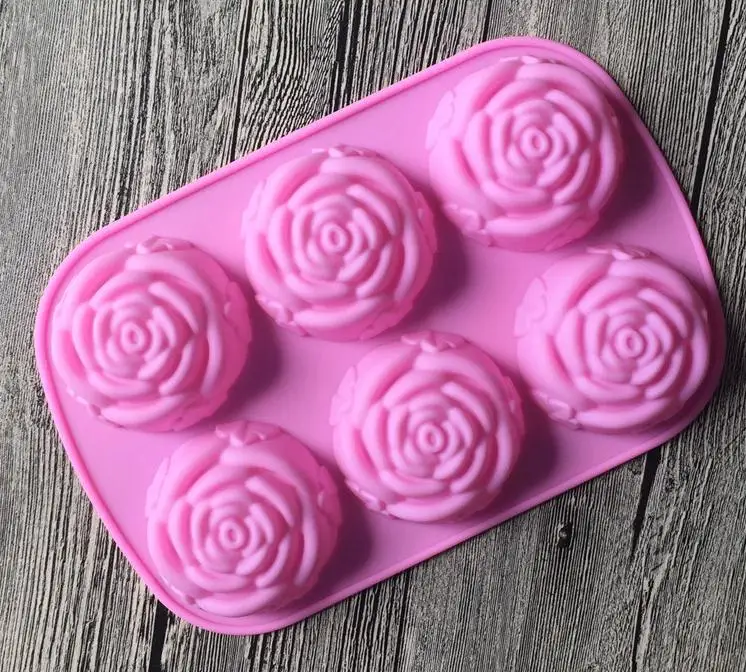 

200pcs/lot DIY silicone mold 6 lattices rose cake pudding molds soap molds Free shipping SN1208