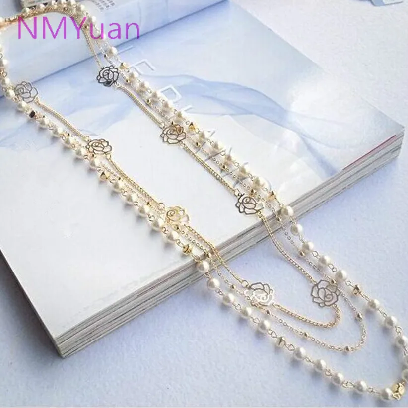 Jewelry Fashion Necklaces For Women 2019 Accessories Channel Multilayer Hollow Flower Pearl Pendant Statement Necklace