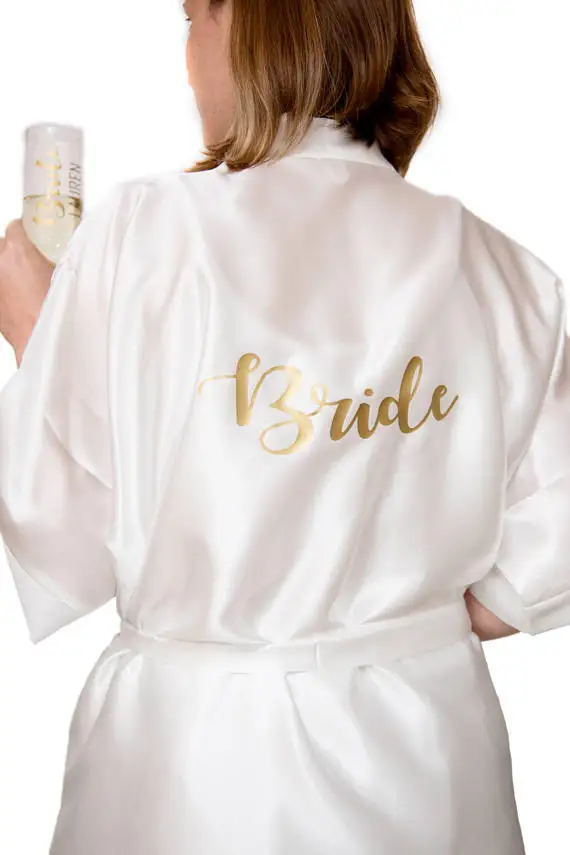 

personalize title gold Wedding Bridesmaid bridal Lingerie satin silk pajamas Bachelorette robes kimonos gowns gifts party favors