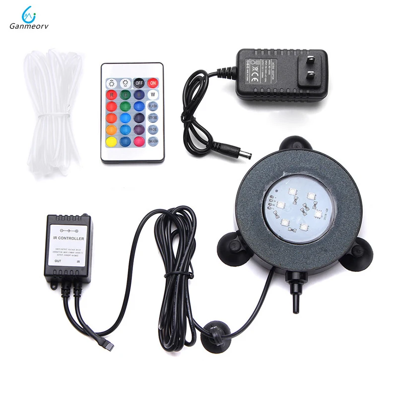 RGB Aquarium Round light Spotlights Garden Pond Pool Increase Oxygen Fish Tank Air Stone Bubble Light 24Key Remote controller