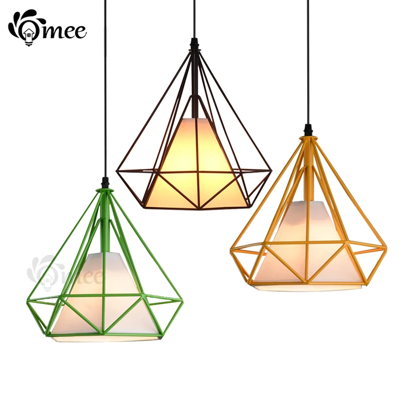 Colorful Birdcage Pendant Lamp Scandinavian Modern Minimalist Art Pyramid Iron Pendant Light Diamond Creative Restaurant Lights