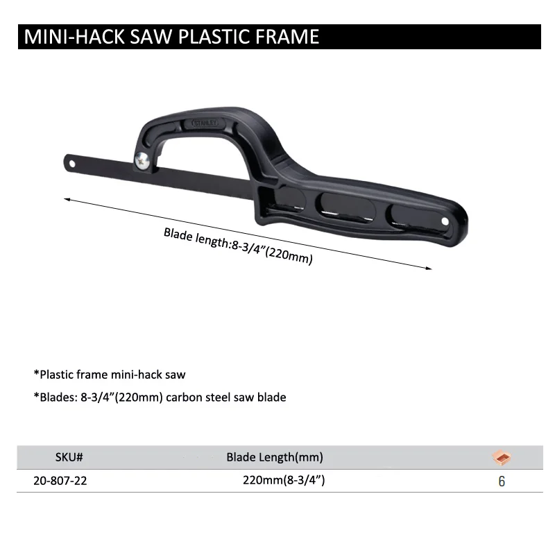 Stanley 1pc small hand saw w/ 1pcs carbon steel blade 24T for wood plastic metal household DIY working mini hacksaw hobby saws