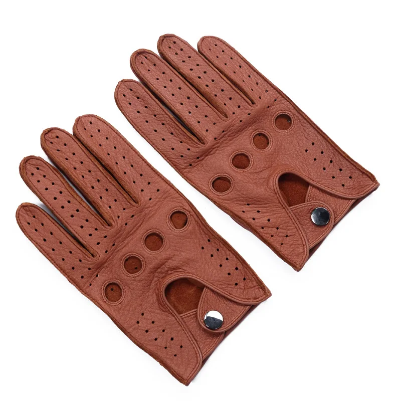 New Arrival luksusowe męskie skórzane rękawiczki rękawiczki dziura przycisk oddychające mężczyźni Deerskin oryginalne skórzane rękawice dla