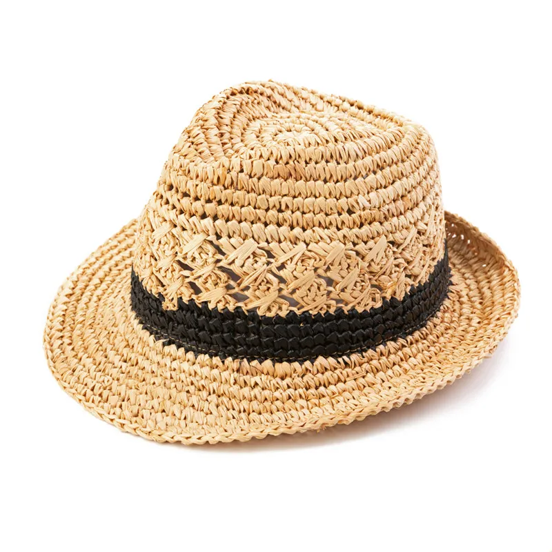 Raffia Sunhat Men Summer Outing Sunshade Beach Cap Male Folding Sun Protection British Jazz Casual Fishing Breathable Hat H7262