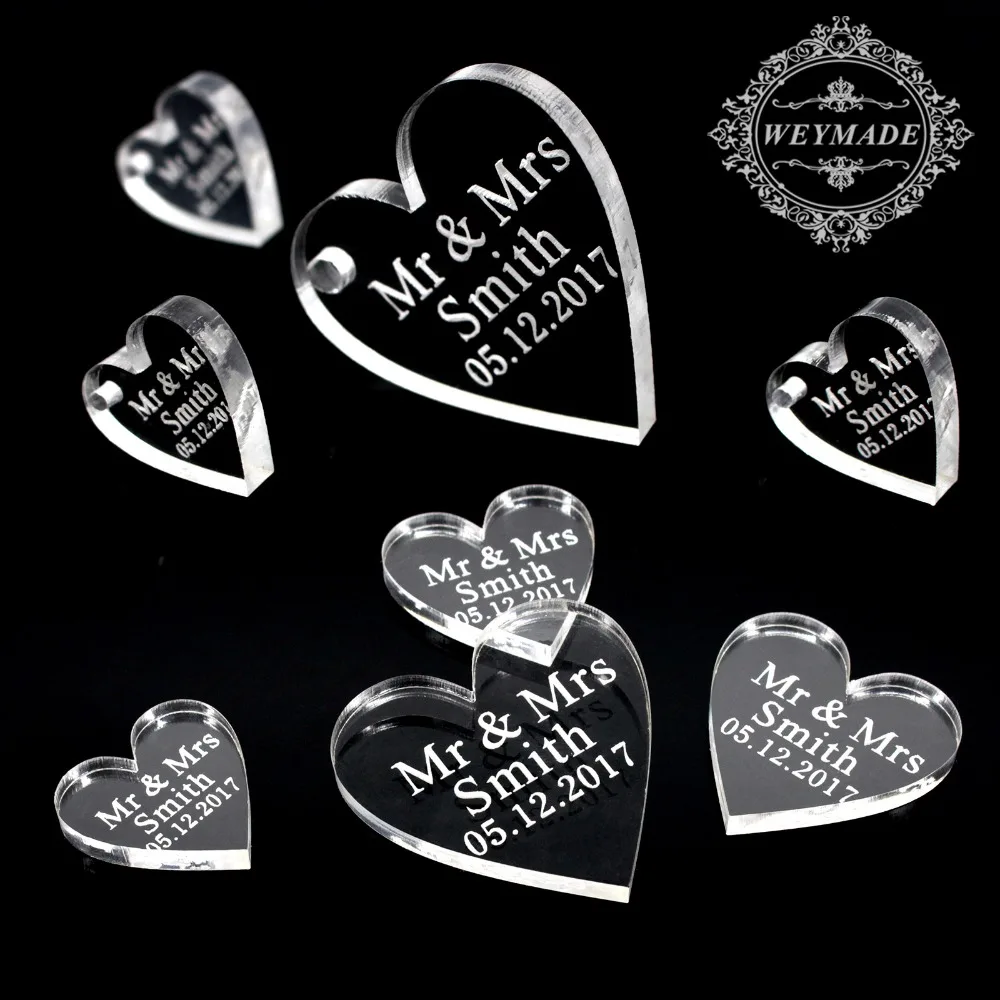 100* Personalized Engraved Wedding Engagement Heart Decor Anniversary Table Decoration Favors Tag Customized Party Wine Charm