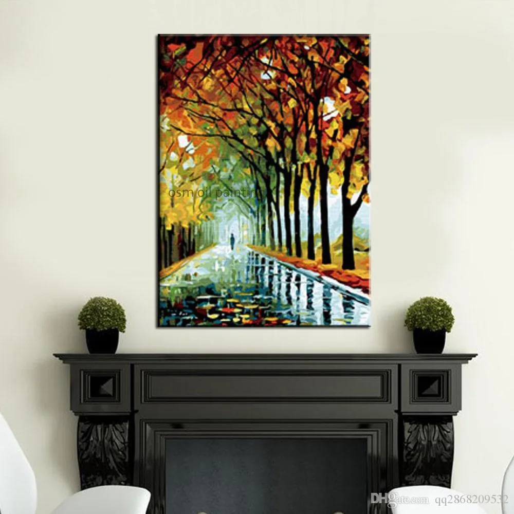 

High Skill Hand Painted Modern Abstract Landscape Colorful Street Tree Oil Painting on Canvas Unique Gift Pictures Decorative