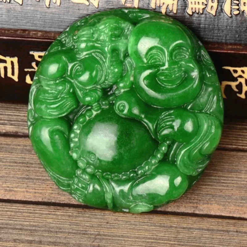 

Natural Green Jade Hand-Carved Buddha Pendant Women Fashion Sweater Chain Necklace Pendant Jewelry Gifts