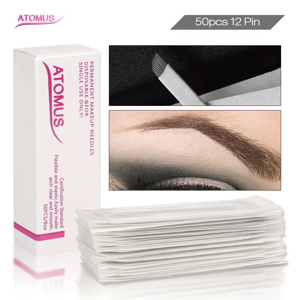 

50pcs 12pin Laminas Tebori Needle Agujas Para Microblading Shading Microblade Permanent Makeup Needles Eyebrows