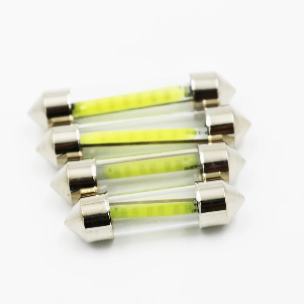 YSY 500pcs 12V Festoon COB Dome Lights Car Interior Glass Lens case C5W 31/36/39/41mm 12 Chips SMD LED White