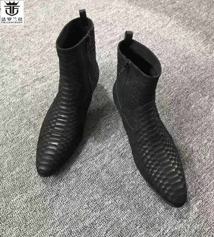 Luxury Brand Shoes Men Designer Ankle Boots Genuine Leather Brand Men Winter Boots Zip Chelsea Boots Black