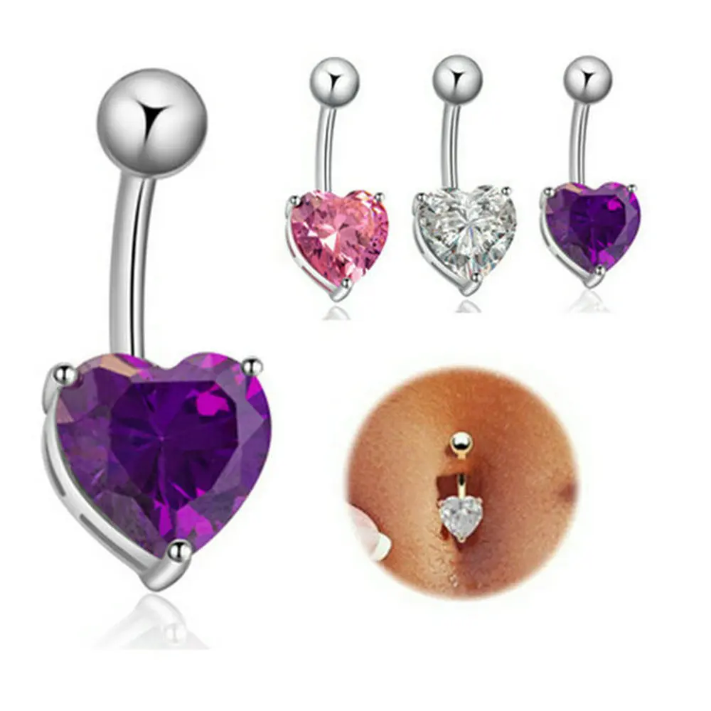

12pcs/lot Heart Shaped CZ Belly Ring Stainless Steel Belly Bar Cute Piercing Jewelry Woman Gift