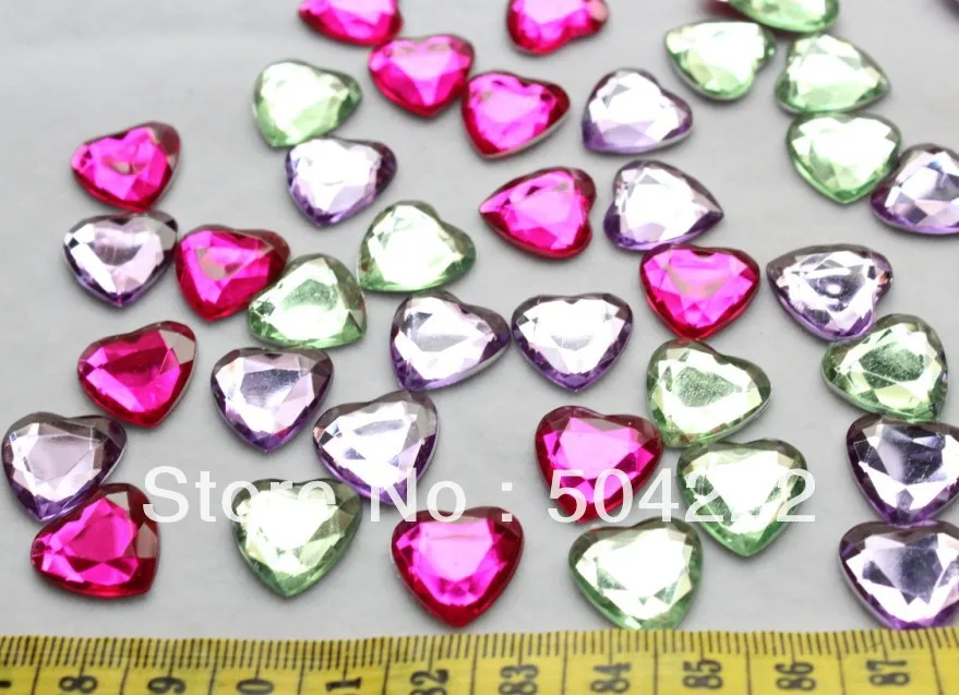 300pcs Assorted 20mm Heart Rhinestones Faceted Flat Back Cabochons big flatback rhinestone