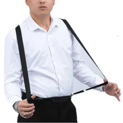 BD054-3.5*140 cm X-back Men's Suspenders Black Elastic Adjustable Hold up pants Braces for Children Adult Wedding Shirt Match