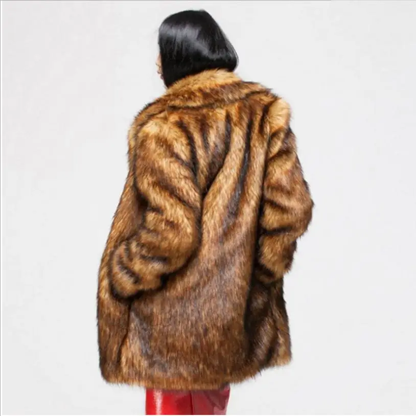 S-6XL Faux Fox Fur Long Coat Woman Brown Oversized Thicken Jacket Female Turndown Collar Winter Fake Fur Outwear L1312 Freeship