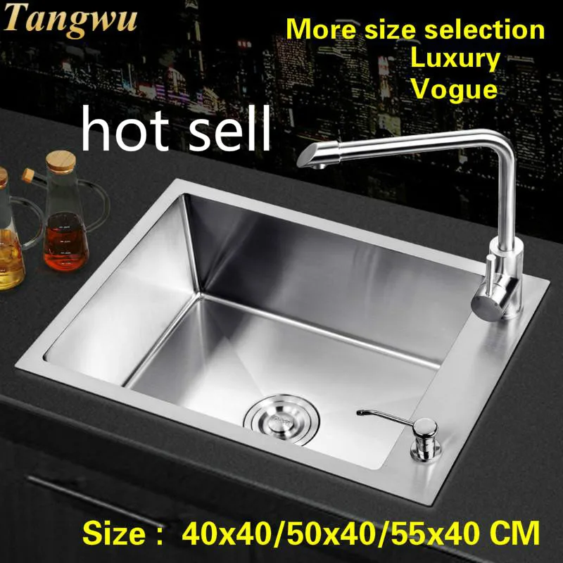 

Free shipping Individuality durable food-grade stainless steel hot sell kitchen manual sink single trough 40x40/50x40/55x40 CM