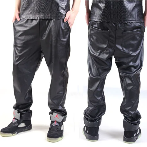 Hot Sale Men's Brand Street Hiphop All-match Trousers Motorcycle Leather Pants Hiphop Black Pu Pants Men Trousers Ferr Shipping