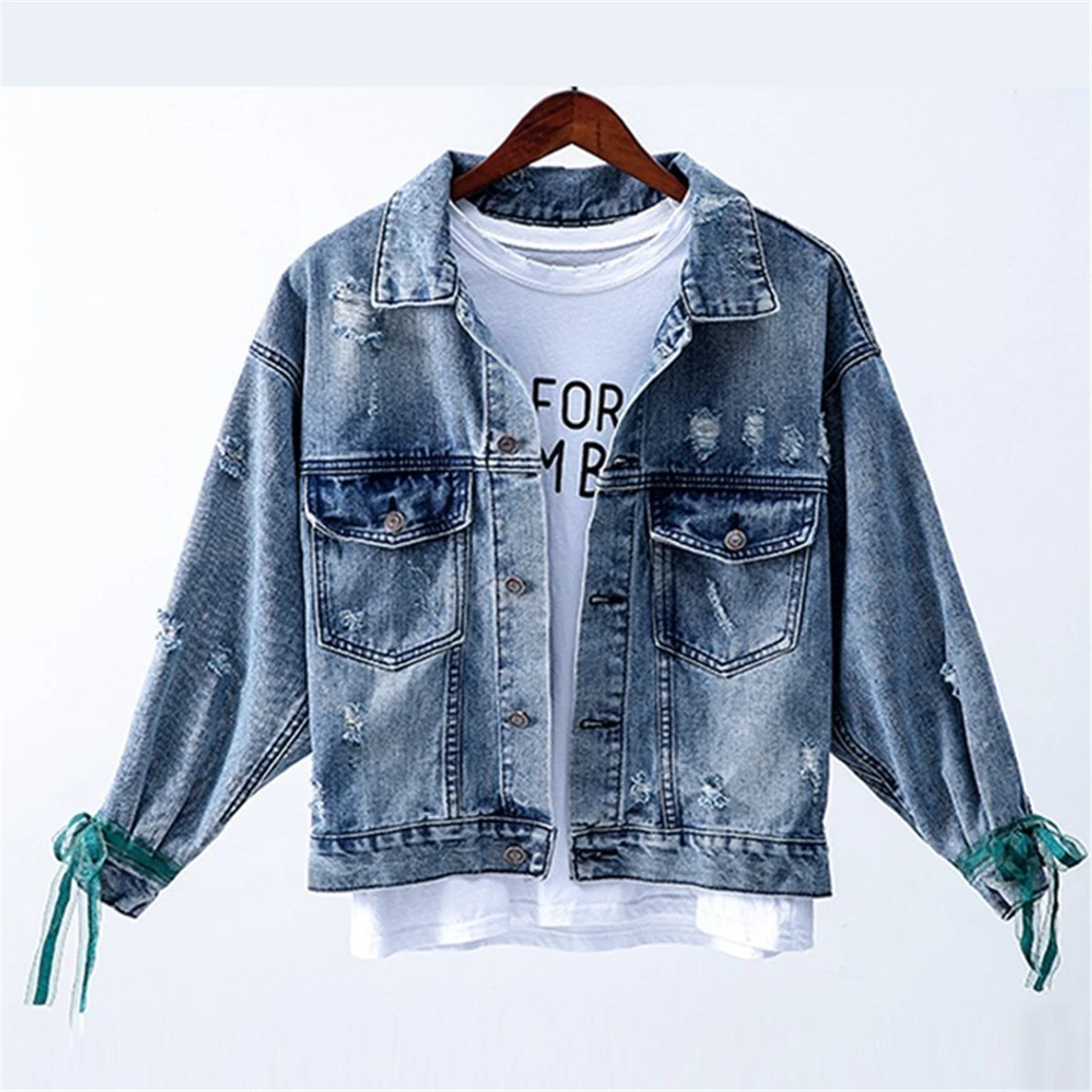 2019 Autumn Embroidery Flower Jeans Jacket Women Casual Long Sleeve Blue Denim Jacket Coats Loose Streetwear Female Outerwear