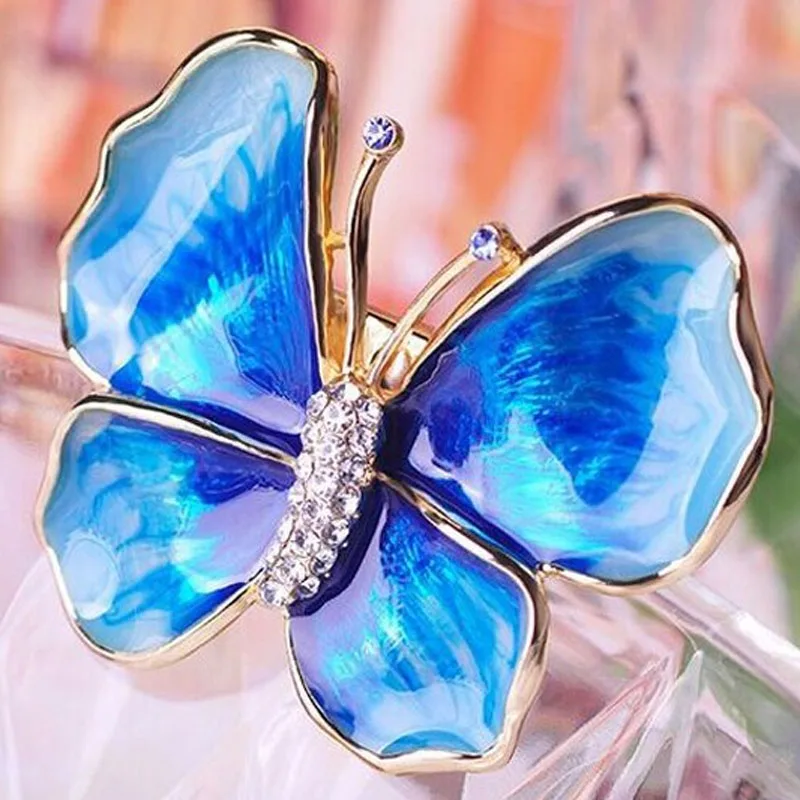 12pcs/lot Wholesale Blue Enamel Butterfly Brooch Pin Women Gold Brooches Bouquet Best Women Party gifts Hats Jewelry Broches