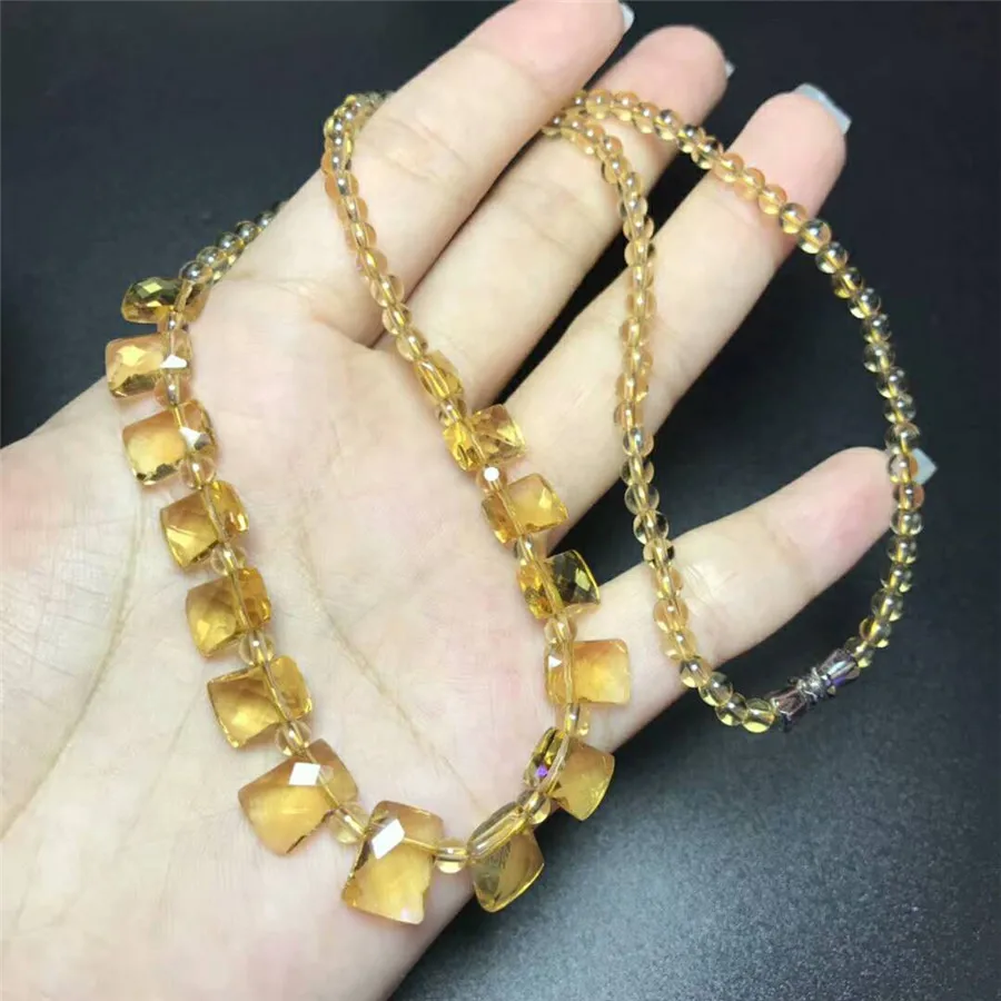 Natural Yellow Citrine Quartz Women Pendant Necklace Citrine Rectangle Beads Brazil Crystal Citrine Quartz AAAAAA