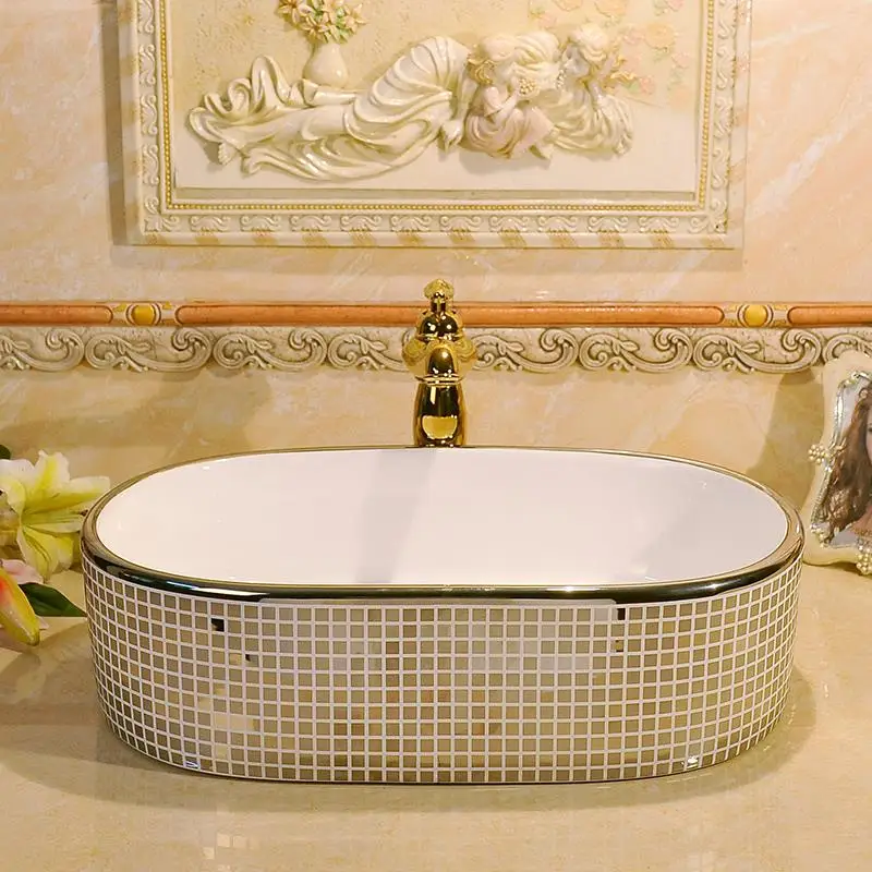 Silver mosaic design Oval basin washbasin Jingdezhen Art ceramic wash basin vessel sinks countertop Bathroom sinks