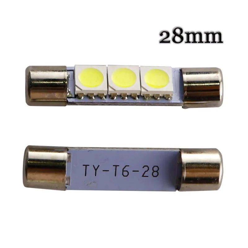 100pcs Festoon Dome T6.3 28mm 31mm 3 SMD 5050 LED 3smd Auto lamp Bulb Car Vanity Mirror Light Sun Visor Fuse Light White led 12V