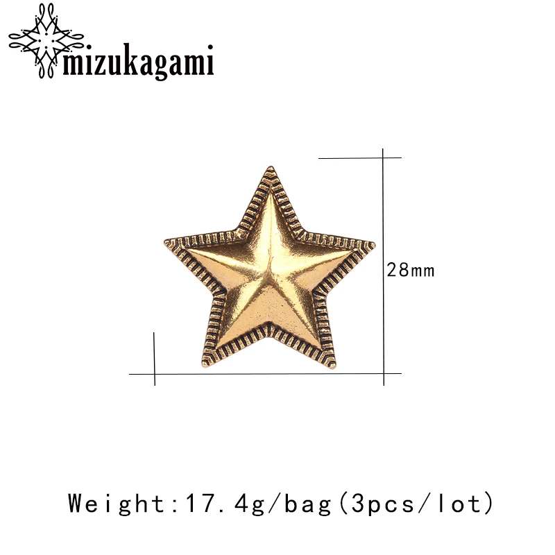 3pcs/lot 28MM Retro Zinc Alloy //Bronze CONCHO Stars Pentagram Decorative Buttons Charms For DIY Accessories