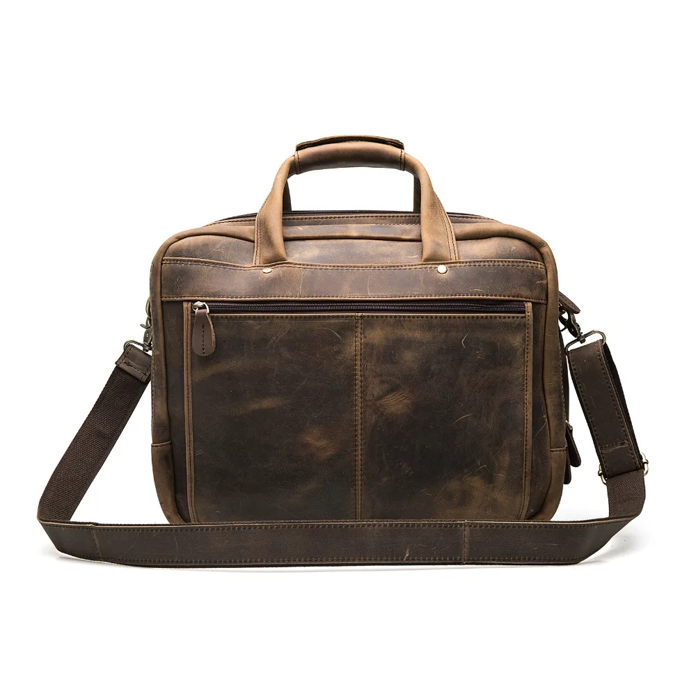 Men Crazy Horse Leather Antique Vintage Design Business Briefcase Laptop Bag Fashion Attache Messenger Bag Tote Portfolio 7146-d