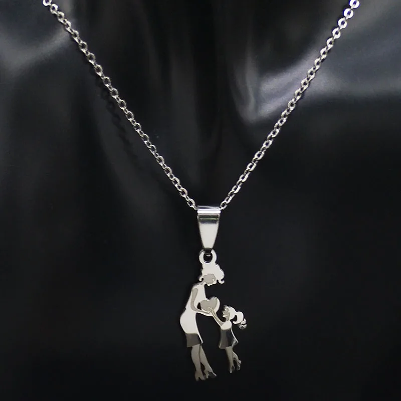 Mutter Tochter Familie Halskette Edelstahl Kette Kinder Kind Silber Farbe Anhänger Halsketten Schmuck Frauen Muttertag Geschenk – Detail 5