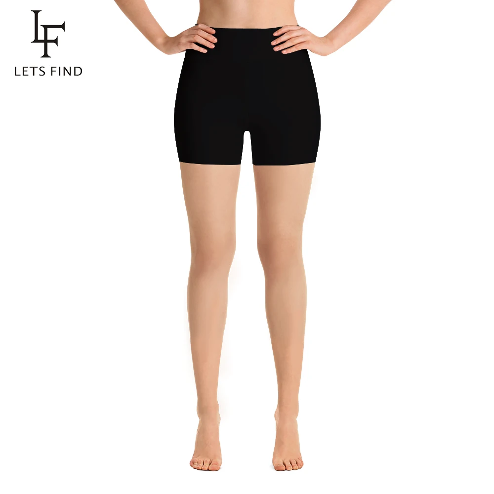 LETSFIND New Women High Waist Short Leggings Solid Black Elastic Soft Comfortable Short Pants