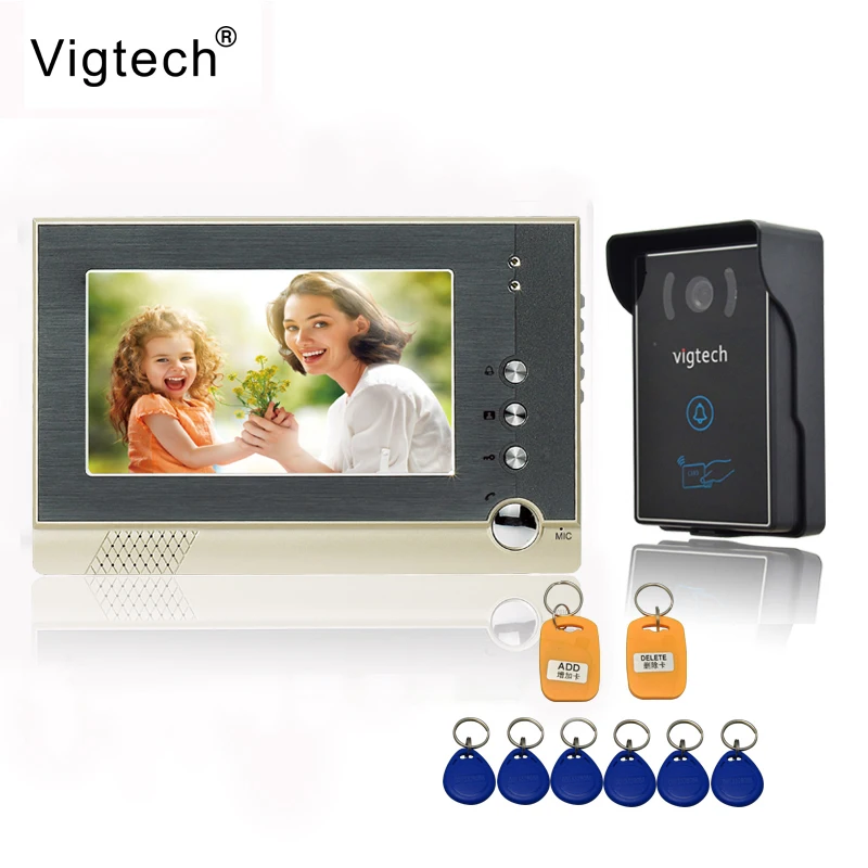 

Vigtech Home 7`` LCD Video Door Phone intercom System Kit 700TVL RFID Waterproof IR Night vision Camera free shipping