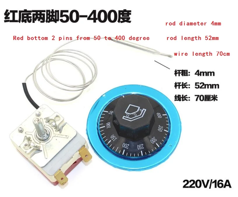Oven Parts Thermostat 50-400 Degree 2 Pins 70cm Wires WJA-400