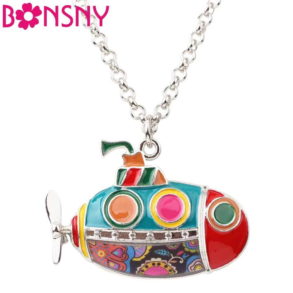 

Bonsny Maxi Statement Alloy Enamel Submarine Necklace Pendants Chain Choker Ocean Collection Jewelry For Women Girl Accessories